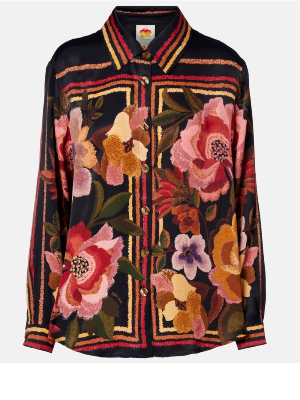 FARM Rio Floral-print satin shirt Size XXS NWT